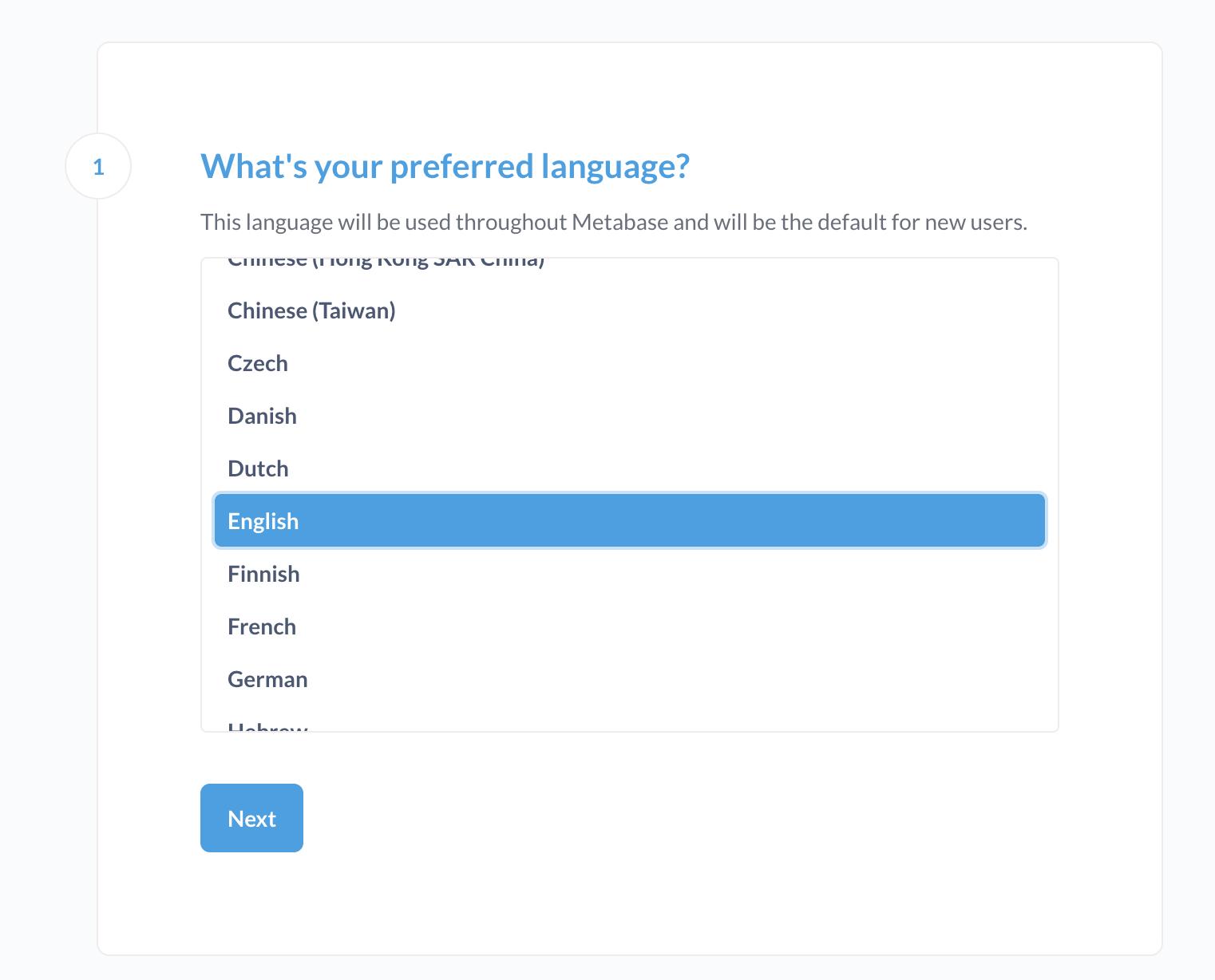 Metabase select language