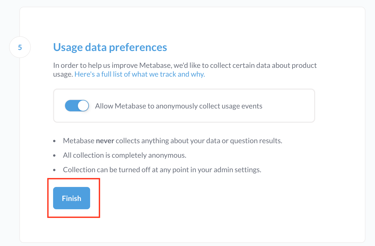 Metabase sqlite finish