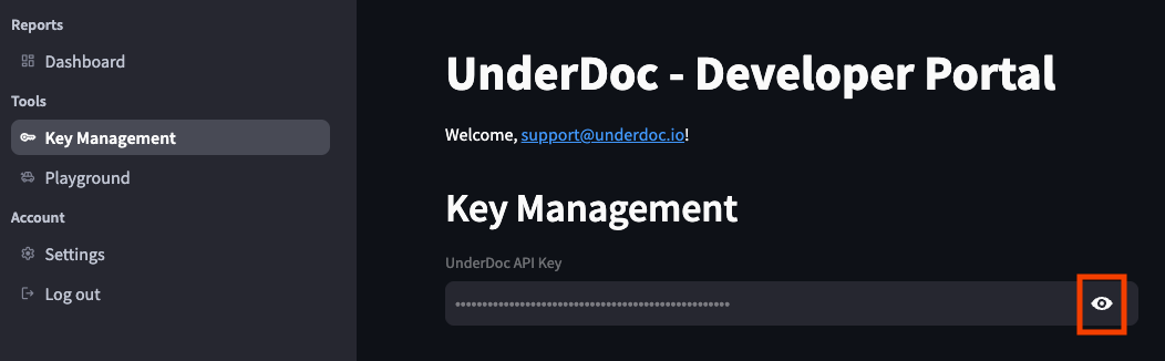 Reveal and Copy UnderDoc API Key