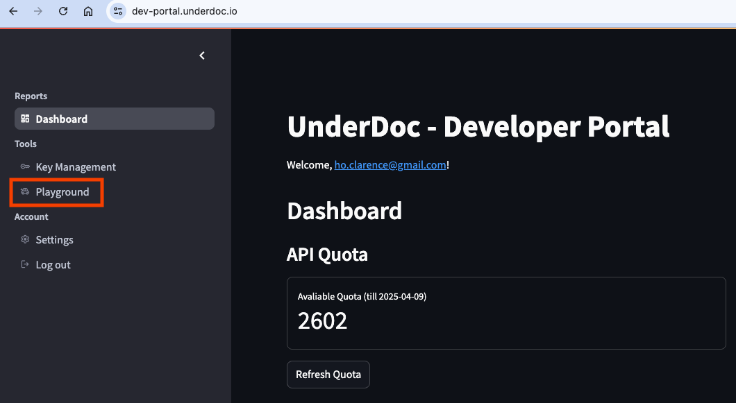 UnderDoc Playground link