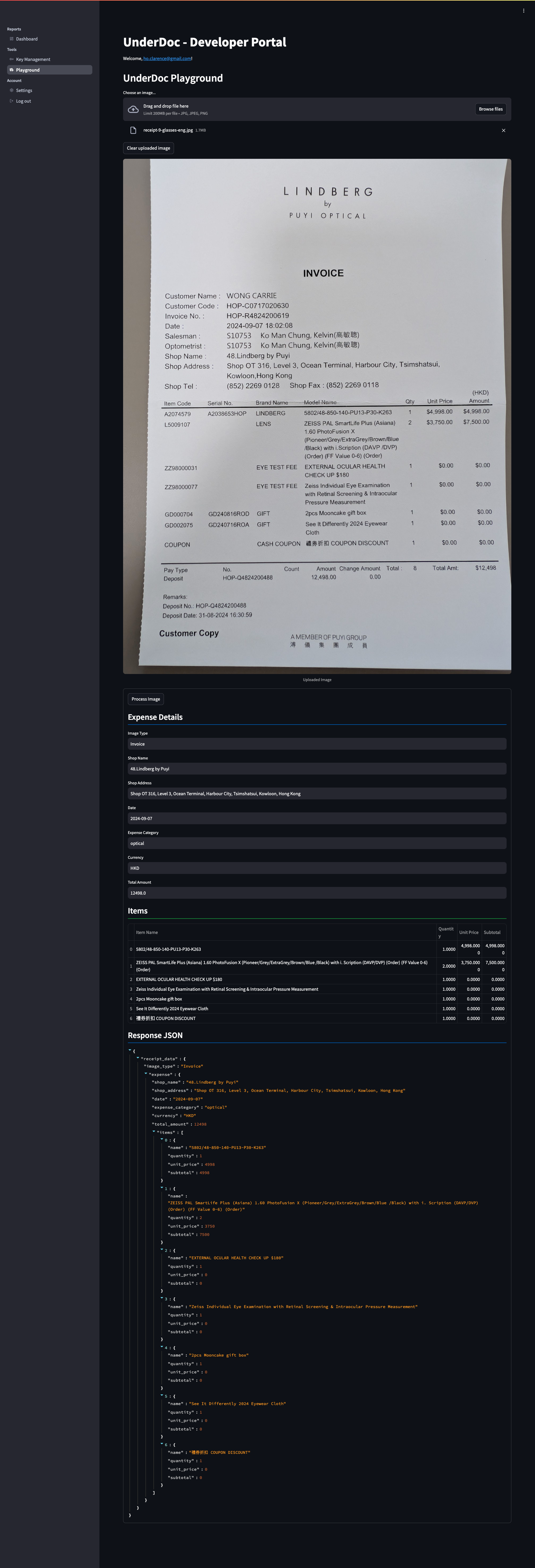UnderDoc Playground Receipt Extracted