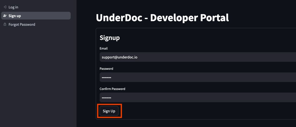 Confirm Signup at UnderDoc